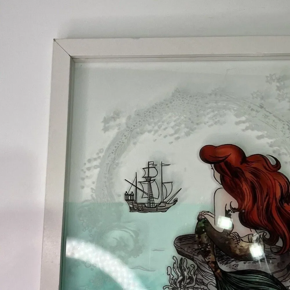 Disney The Little Mermaid Ariel Glass Wood Hanging Wall Decor 14” Square